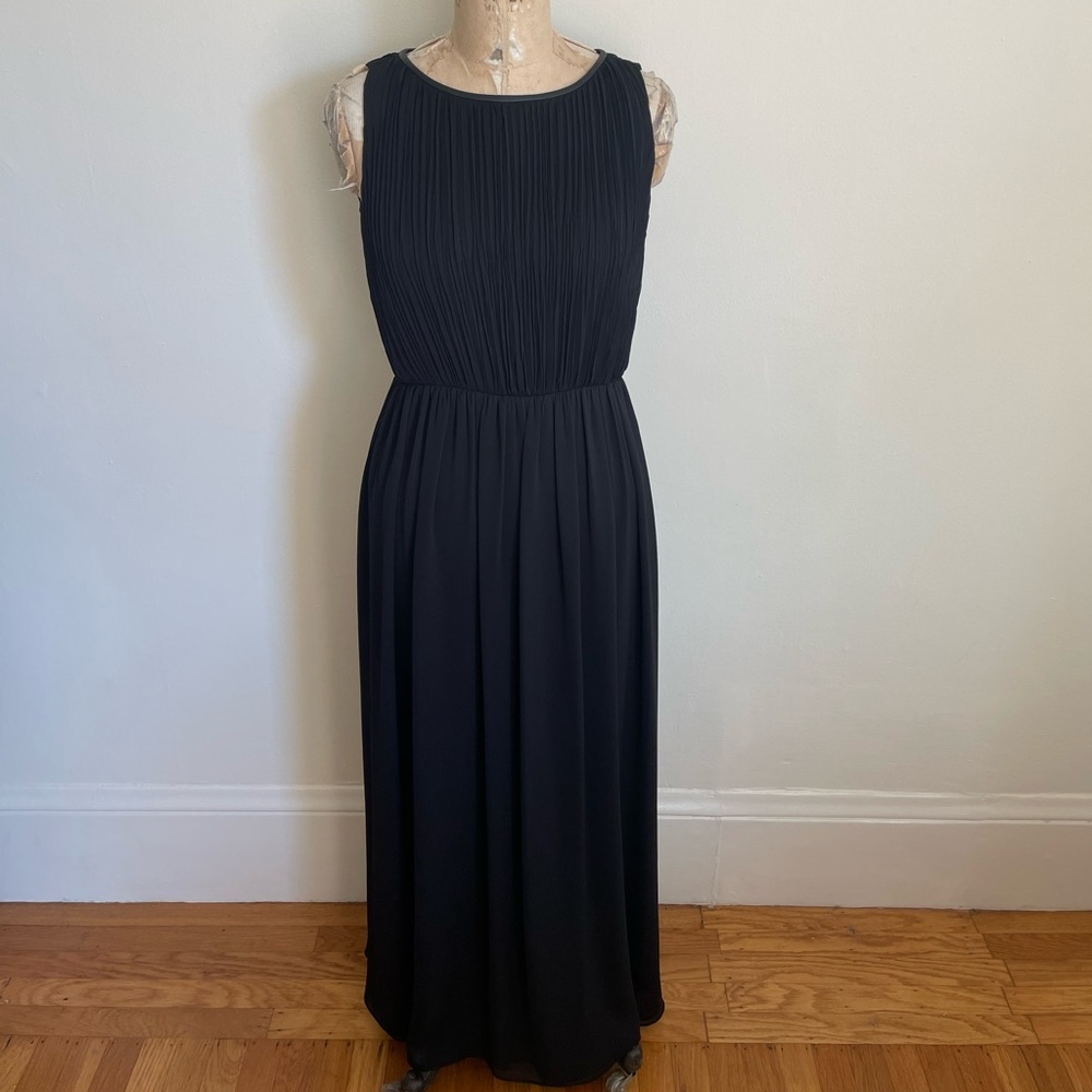 Alice & Olivia Maxi Pleated Dress Black Lamb Leather Trim -  small